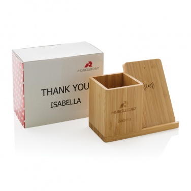 Logo trade business gifts image of: Calgary bamboo 10W wireless charger