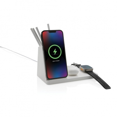 Logotrade promotional item image of: Ontario recycled plastic & bamboo 3-in-1 wireless charger
