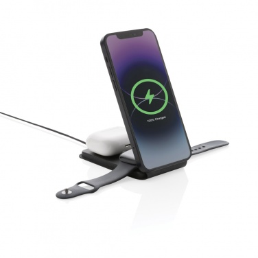 Logo trade corporate gift photo of: Swiss Peak RCS rPU 15W  3-in-1 magnetic wireless charger