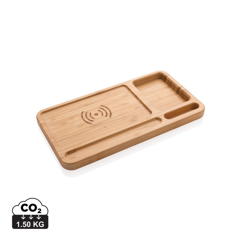 Logo trade advertising products image of: Bamboo desk organiser 5W wireless charger