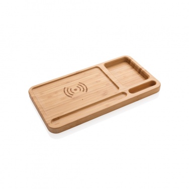 Logo trade corporate gift photo of: Bamboo desk organiser 5W wireless charger