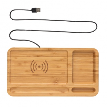 Logo trade business gifts image of: Bamboo desk organiser 5W wireless charger