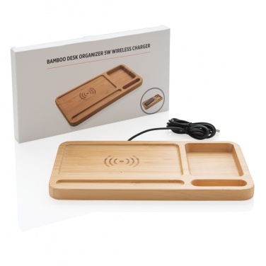 Logo trade advertising products picture of: Bamboo desk organiser 5W wireless charger