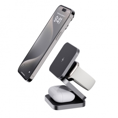 Logo trade promotional gift photo of: Terra RCS recycled aluminum foldable 3 in 1 15W charger