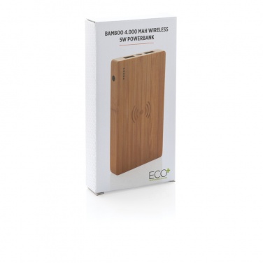 Logo trade promotional items picture of: Bamboo 4.000 mAh wireless 5W Powerbank