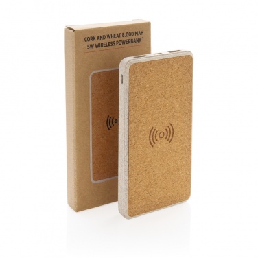 Logo trade corporate gift photo of: Cork and Wheat Straw 8.000 mAh 5W wireless powerbank