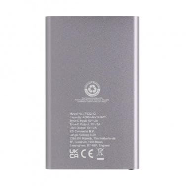 Logo trade advertising products picture of: RCS recycled plastic/aluminum 4000 mah powerbank with type C