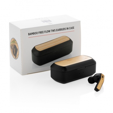 Logo trade promotional giveaways picture of: Bamboo Free Flow TWS earbuds in case