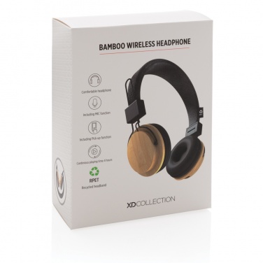 Logo trade business gifts image of: Bamboo wireless headphone