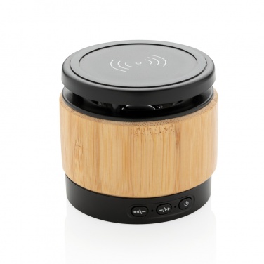 Logo trade promotional merchandise picture of: Bamboo wireless charger speaker
