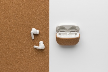 Logo trade promotional products image of: Oregon RCS recycled plastic and cork TWS earbuds