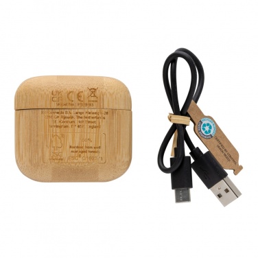 Logotrade promotional gift picture of: Bamboo TWS earbuds with RCS recycled plastic