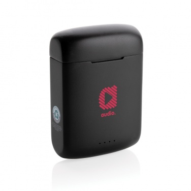 Logo trade business gifts image of: Skywave RCS recycled plastic solar earbuds