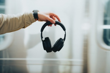 Logo trade promotional gifts image of: Irvine RCS recycled and repairable ANC wireless headphone