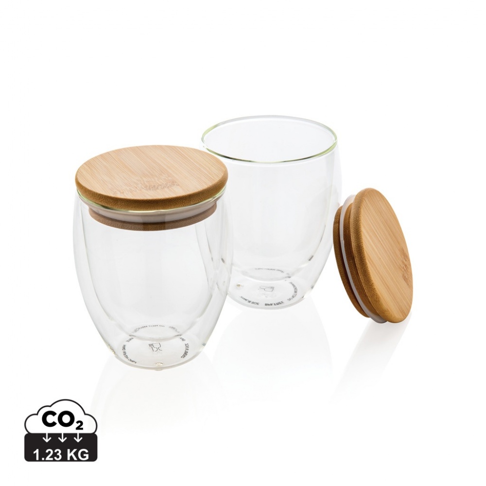 Logo trade promotional merchandise picture of: Double wall borosilicate glass with bamboo lid 250ml 2pc set