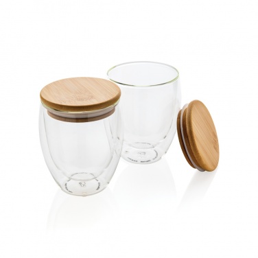 Logotrade promotional merchandise picture of: Double wall borosilicate glass with bamboo lid 250ml 2pc set