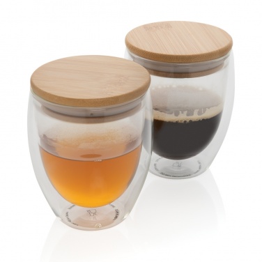 Logo trade promotional products picture of: Double wall borosilicate glass with bamboo lid 250ml 2pc set