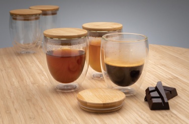 Logo trade corporate gift photo of: Double wall borosilicate glass with bamboo lid 250ml 2pc set