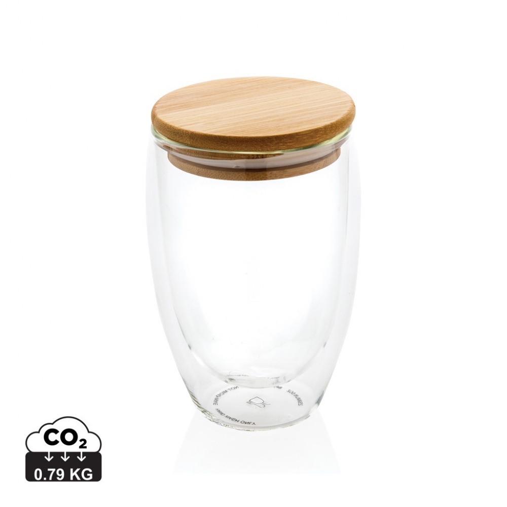 Logo trade corporate gifts image of: Double wall borosilicate glass with bamboo lid 350ml