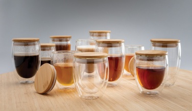 Logo trade corporate gift photo of: Double wall borosilicate glass with bamboo lid 350ml