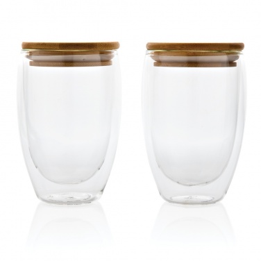 Logo trade promotional products image of: Double wall borosilicate glass with bamboo lid 350ml 2pc set