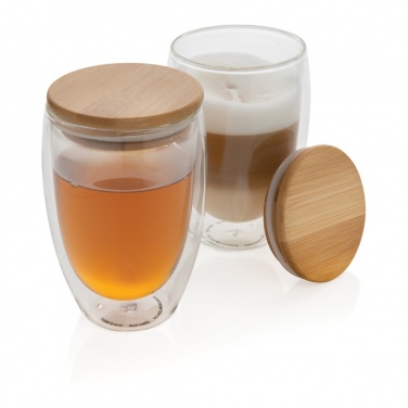 Logotrade corporate gift image of: Double wall borosilicate glass with bamboo lid 350ml 2pc set