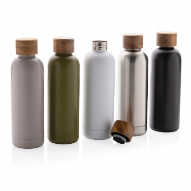 Logotrade promotional item image of: Wood RCS certified recycled stainless steel vacuum bottle