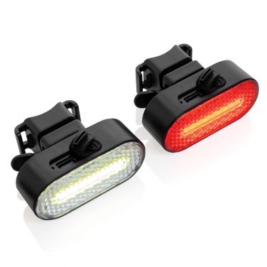 Logotrade promotional product image of: Lumino RCS recycled plastic USB re-chargeable bike light set
