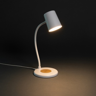 Logo trade business gift photo of: Zenara RCS recycled plastic and cork 15W wireless desk lamp