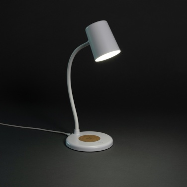 Logotrade promotional items photo of: Zenara RCS recycled plastic and cork 15W wireless desk lamp