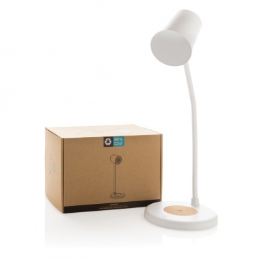 Logo trade promotional products picture of: Zenara RCS recycled plastic and cork 15W wireless desk lamp