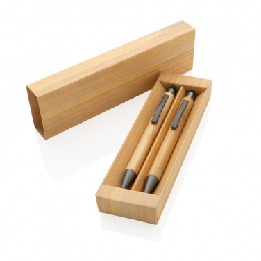 Logo trade promotional giveaway photo of: Bamboo modern pen set in box