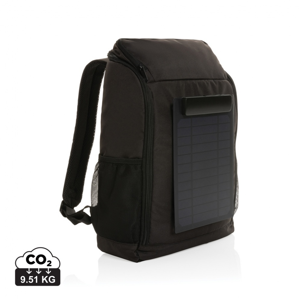 Logo trade promotional item photo of: Pedro AWARE™ RPET deluxe backpack with 5W solar panel