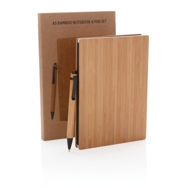 Logo trade promotional merchandise picture of: A5 Bamboo notebook & pen set