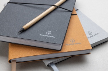 Logo trade corporate gifts picture of: A5 recycled leather notebook