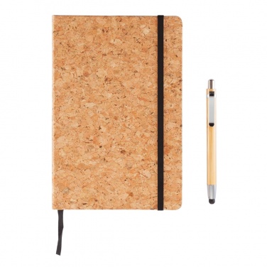 Logo trade promotional products image of: A5 notebook with bamboo pen including stylus