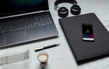 Logo trade promotional merchandise photo of: Air 5W wireless charging portfolio A4 w/ 5000 mAh powerbank