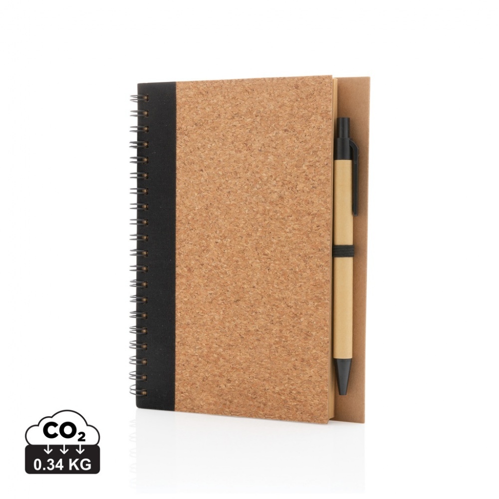 Logo trade corporate gifts image of: Cork spiral notebook with pen