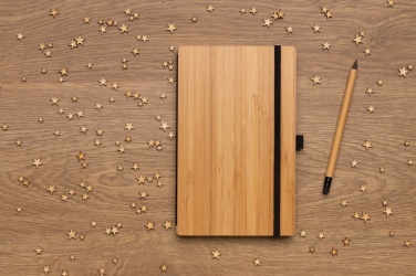 Logo trade promotional gifts image of: Bamboo notebook and infinity pencil set