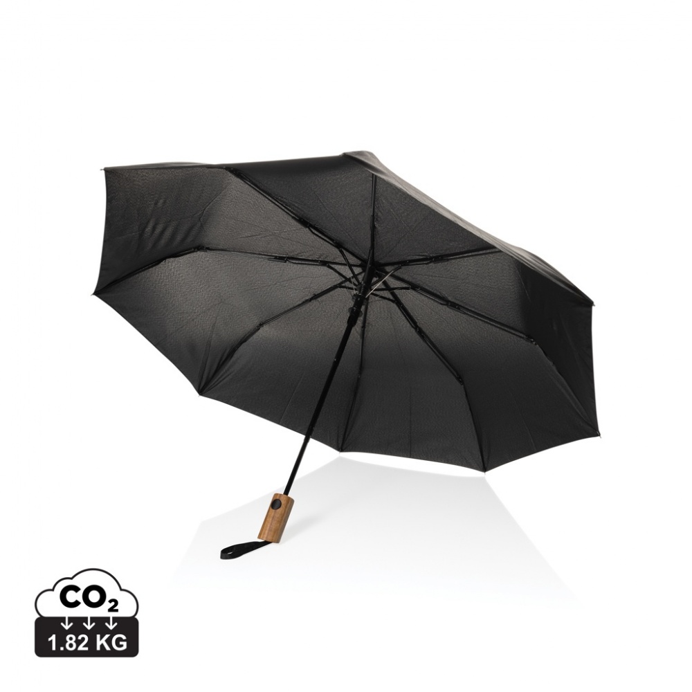 Logotrade promotional gift picture of: Kaycey 21" AWARE™ RPET Acacia wood mini auto open umbrella