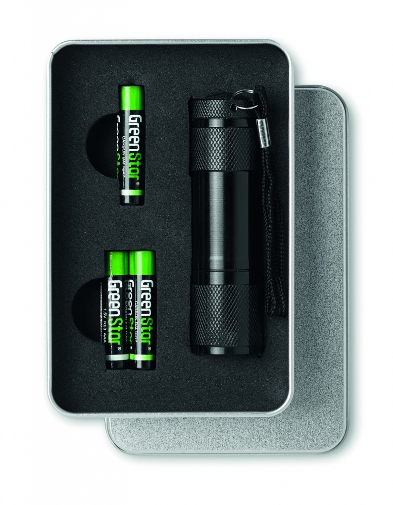 Logo trade advertising products image of: LED torch in tin box