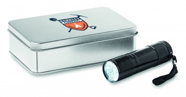 Logo trade corporate gift photo of: LED torch in tin box