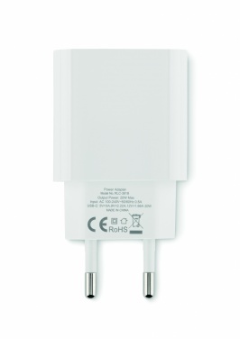 Logotrade promotional gift picture of: 20W 2 port USB charger EU plug