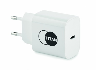 Logo trade corporate gifts image of: 20W 2 port USB charger EU plug