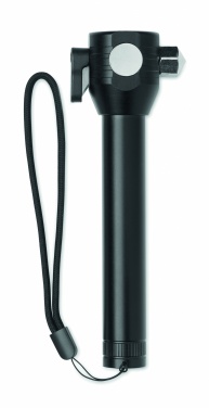 Logo trade corporate gifts image of: 3-in-1 aluminum flashlight with an emergency hammer and seatbelt cutter, customizable with printing