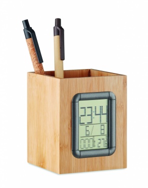 Logotrade promotional item picture of: Bamboo pen holder and LCD clock