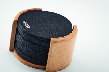 Logo trade advertising product photo of: RPET coasters in bamboo holder