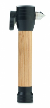 Logotrade corporate gift image of: 3-in-1 bamboo flashlight with an emergency hammer and seatbelt cutter