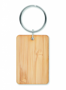 Logo trade promotional merchandise photo of: Rectangular bamboo key ring Riihimäki