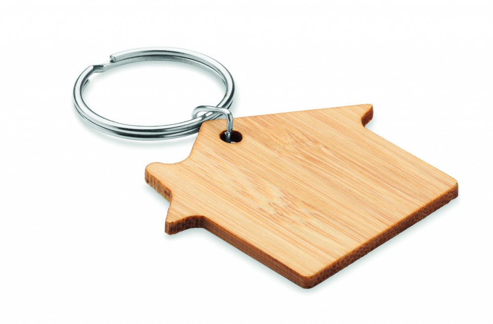 Logo trade promotional giveaways picture of: House shaped bamboo key ring Järvenpää